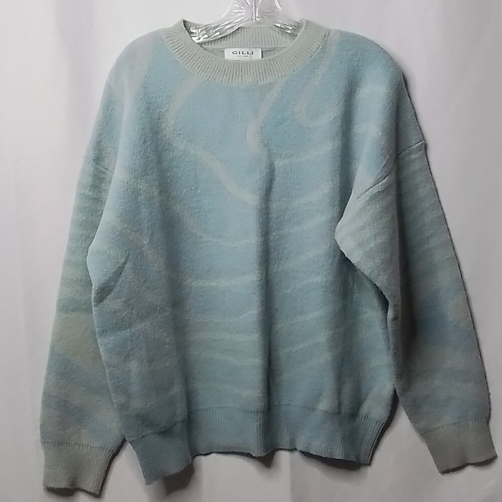 GILLI BLUE GREY SWIRL PATTERN CREW NECK PULLOVER SWEATER SIZE M
